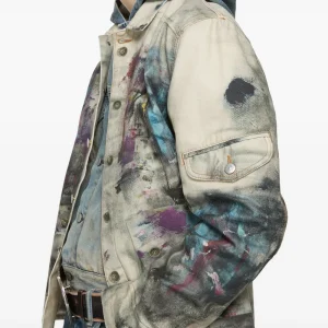 paint-splattered denim jacket