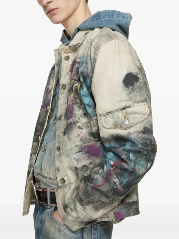 paint-splattered denim jacket